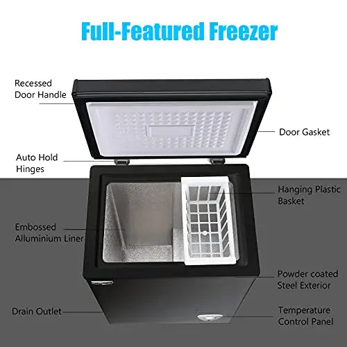 Chest Freezer Small Black Open Deep Compact Energy Saving Free-Standing Top Door Freezers, 3.5 Cu.Ft