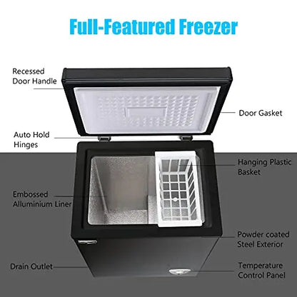 Chest Freezer Small Black Open Deep Compact Energy Saving Free-Standing Top Door Freezers, 3.5 Cu.Ft