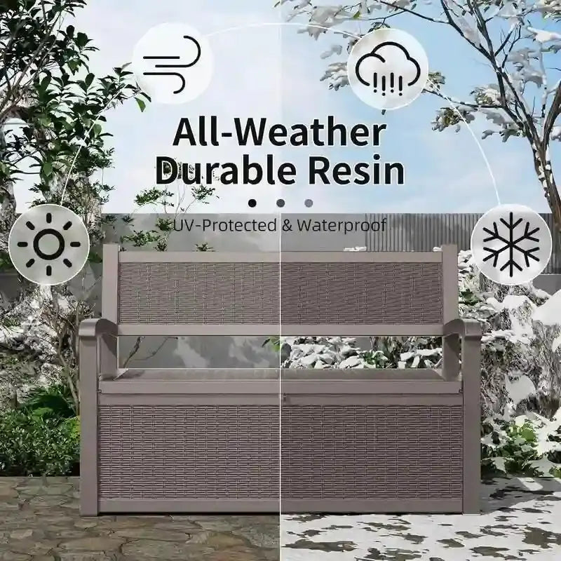 All-Weather Rattan-Look Storage Bench  Lockable Hidden Compartment, 500 lb Capacity
