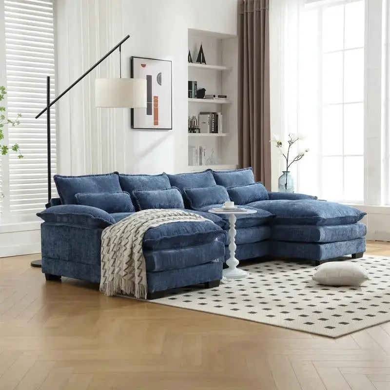 Cloud-Chenille U-Shaped Sectional Sofa  Modern Modular Sleeper Couch with Double Chaise and Bouclé Fabric Options
