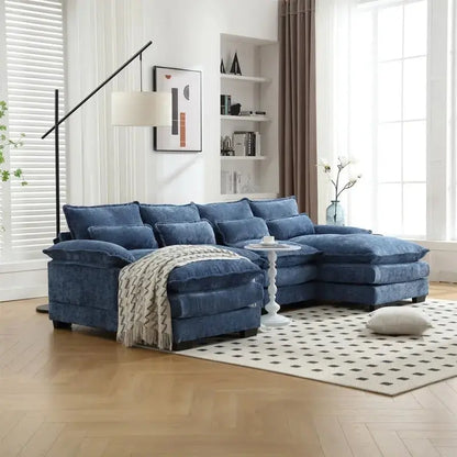 Cloud-Chenille U-Shaped Sectional Sofa  Modern Modular Sleeper Couch with Double Chaise and Bouclé Fabric Options