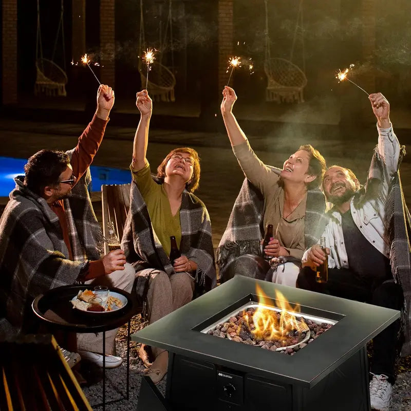 Four Seasons Dual-Heat Gas Fire Pit  50,000 BTU Square Patio Fire Table