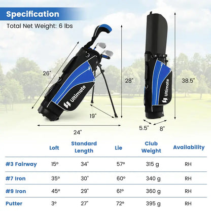 Kids’ Right-Handed Golf Club Set for Ages 810 with Stand Bag