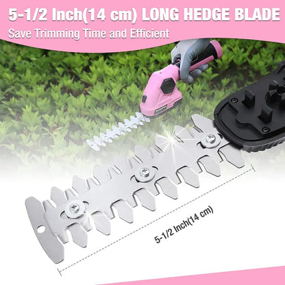 WORKPRO 7.2V Cordless 2-in-1 Hedge & Grass Trimmer  Handheld Electric Trim Tool with Pink Ribbon Design