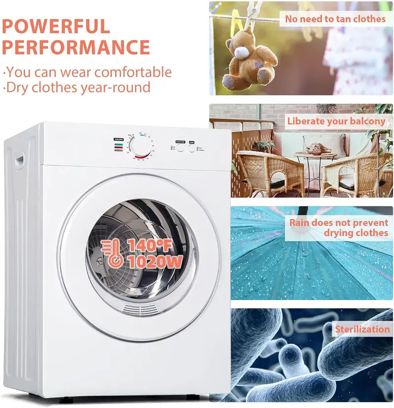 1.8 Cu. Ft. Portable Compact Dryer  Exhaust-Duct Compatible, Space-Saving Design