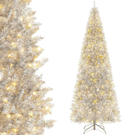 6-Foot Silver Pencil Christmas Tree  Electroplated Tinsel Finish with Pre-Installed Lights