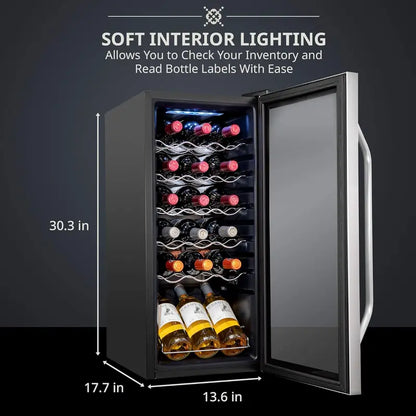 18-Bottle Freestanding Wine Cooler with Lockable Glass Door — Adjustable Digital Thermostat (41°F64°F) for Red, White, and Sparkling Wines
