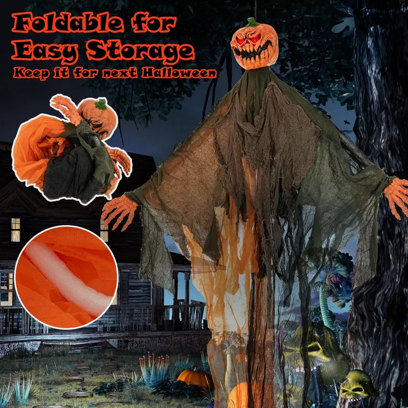 6 ft Hanging Ghost Pumpkin Man  Animated Halloween Decor with Red LED Eyes & Articulating Limbs