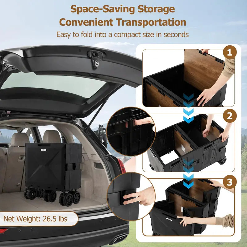 Collapsible Rolling Trolley Cart for Groceries, Camping, and Travel Use