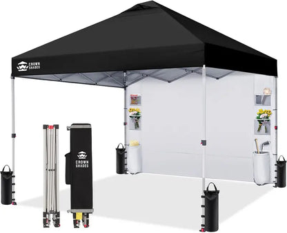 CROWN SHADES 10′ x 10′ Pop-Up Canopy: One-Touch Setup with Center-Lock Mechanism, Integrated Sidewall Pockets, and Portable Beach or Camping Shelter