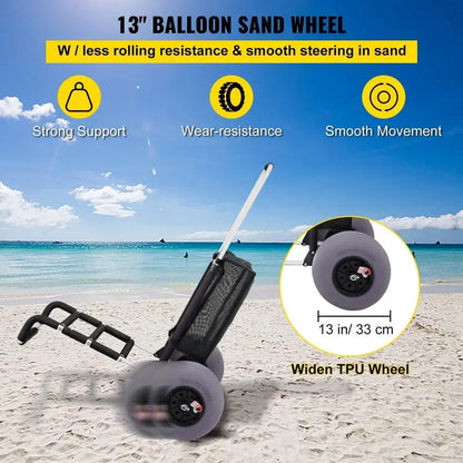 Heavy-Duty Folding Beach Cargo Cart: 165-LB Capacity, All-Terrain Balloon Tires