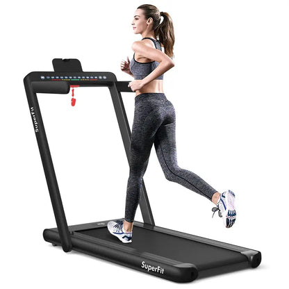 Dual-Display Under-Desk Folding Treadmill  2.25HP Superfit Compact Exercise Pad