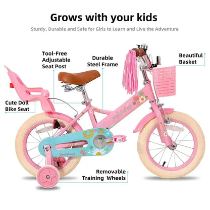 JOYSTAR Little Daisy 14″ Kids’ Bike  Stylish Girls’ Cruiser with Training Wheels Option