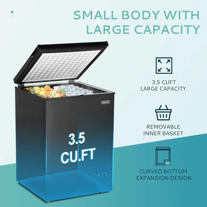 EUHOMY 3.5 Cu. Ft Chest Freezer — Compact Deep Freezer with Removable Basket, 7-Level Thermostat, Energy-Efficient Design