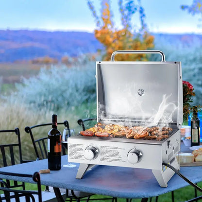 Heavy-Duty Propane BBQ Grill  50,000 BTU, 4 Main Burners + Side Burner, Stainless Steel Construction, Rolling Cart Design