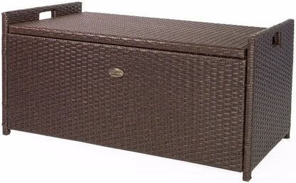 Barton Rattan-Style Outdoor Storage Bench  Weather-Resistant Wicker Deck Box with Cushioned Seat (60-Gallon Capacity)