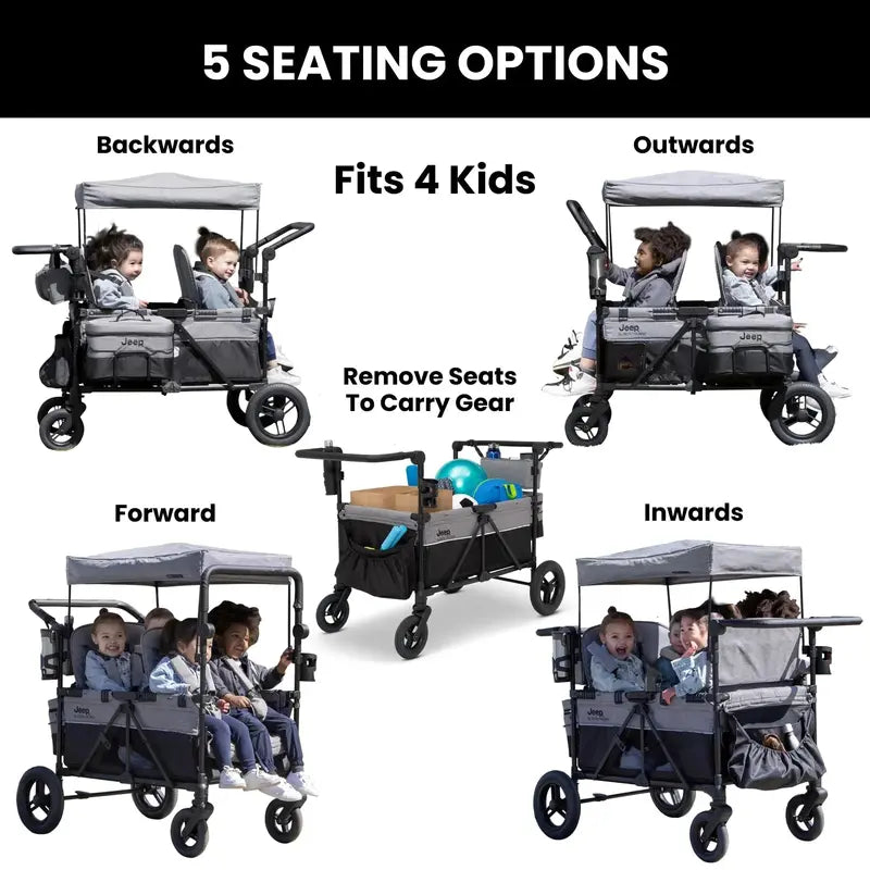 Delta Children Jeep Wrangler 4-Seater Stroller Wagon  Ride-On Toy & Transport Cart