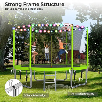 16-Foot Upgraded Trampoline with Enclosure Net and Adjustable Basketball Hoop