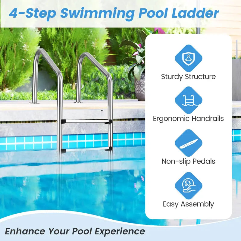 Heavy-Duty Non-Slip Swimming Pool Ladder  4-Step Sturdy Aluminum Design