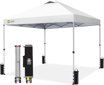 CROWN SHADES 10′ x 10′ Beach Canopy Tent: One-Push Deployment, Silver-Coated UV-Reflective Top, Three-Height Adjustment, and Sandbag Stability System