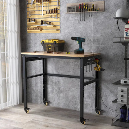 48-Inch Adjustable Workbench  Heavy-Duty Oak Top with Non-Slip Pads