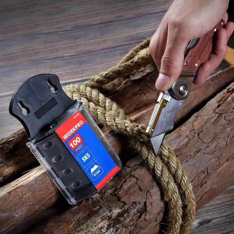 WORKPRO Heavy-Duty Folding Utility Knife with Wood Handle