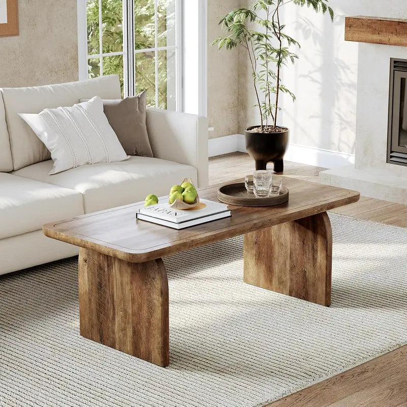 LITTLE TREE Farmhouse Round Coffee Table  47″ Wooden Center Table with Rounded Corners, Ideal for Living Rooms & Bedrooms