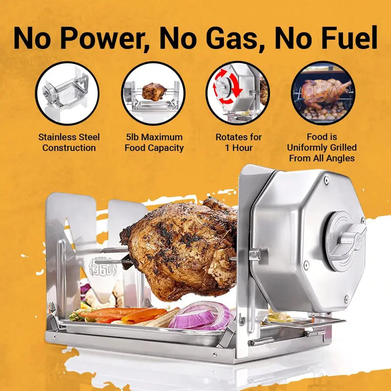 RotoQ360 Stainless Steel Cordless Rotisserie Kit for Grills, Ovens & Smokers  Portable Non-Electric Spit Roaster