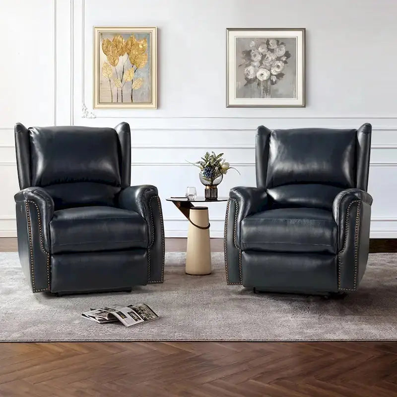 Eduardo Genuine Leather Power Recliners  Dual-Seat Set with USB Charging Ports