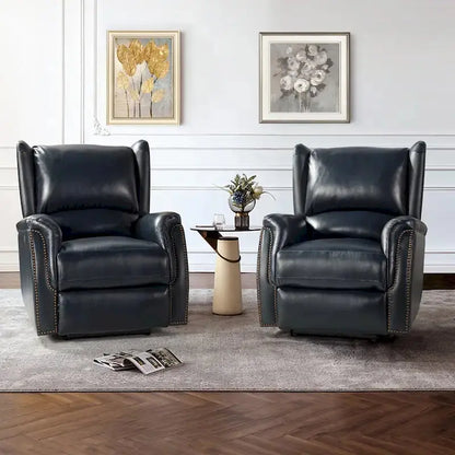 Eduardo Genuine Leather Power Recliners  Dual-Seat Set with USB Charging Ports