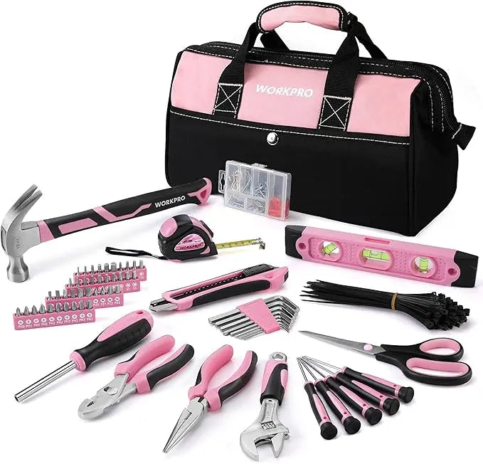 WORKPRO Pink Tool Kit: 263/277-Piece Set with Wide-Mouth Storage Bag