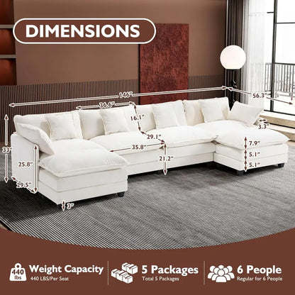 111.4-Inch L-Shaped Modular Cloud Sofa  Chenille 4-Seater with Ottoman & Deep Seat Design