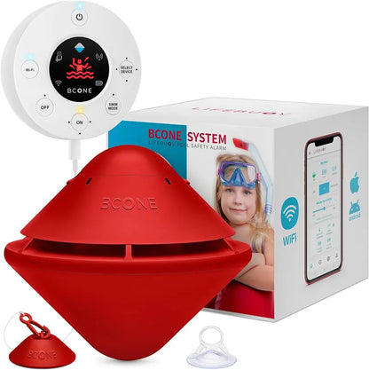 Lifebuoy Pool Alarm System, Red/White, Battery Powered, ASTM F2208 Certified, Alexa Compatible, For Inground & Above-Ground Pools