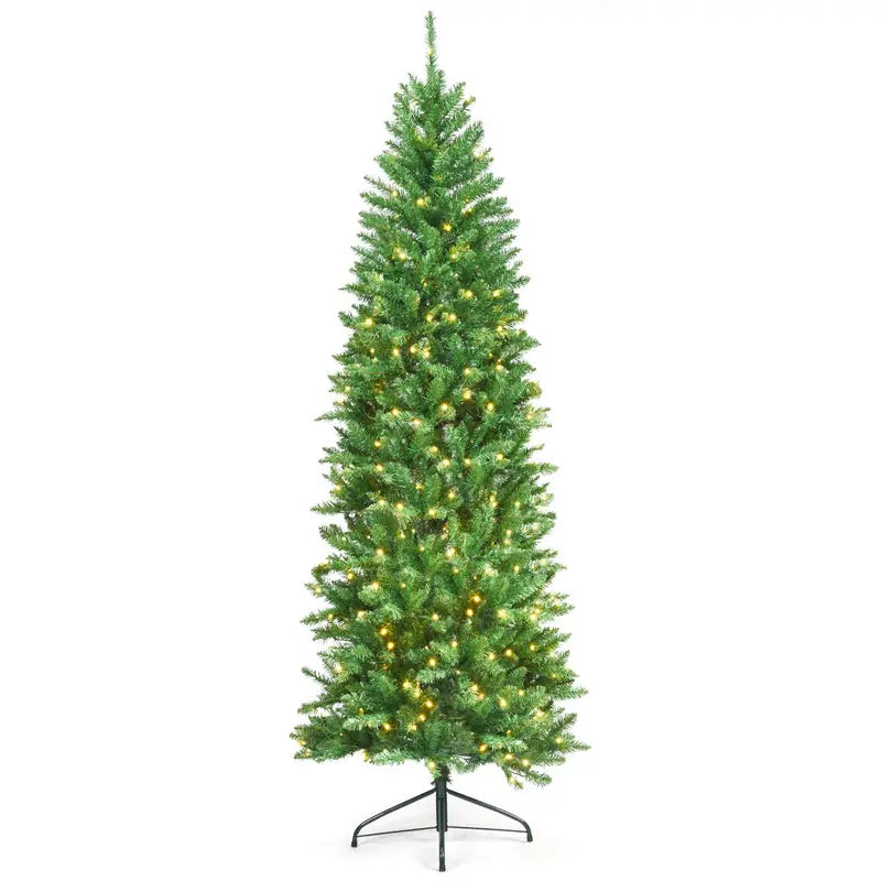 6-Foot Pre-Lit Hinged Fir Pencil Christmas Tree with 250 Warm White LED Lights