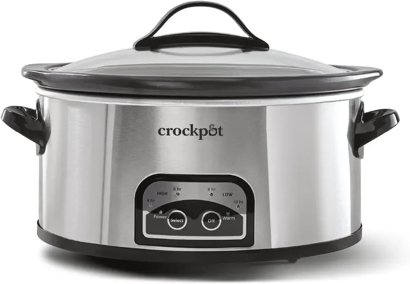 8-Quart Black Stainless Steel Slow Cooker  Auto-Warm Function & Digital Programmable Controls