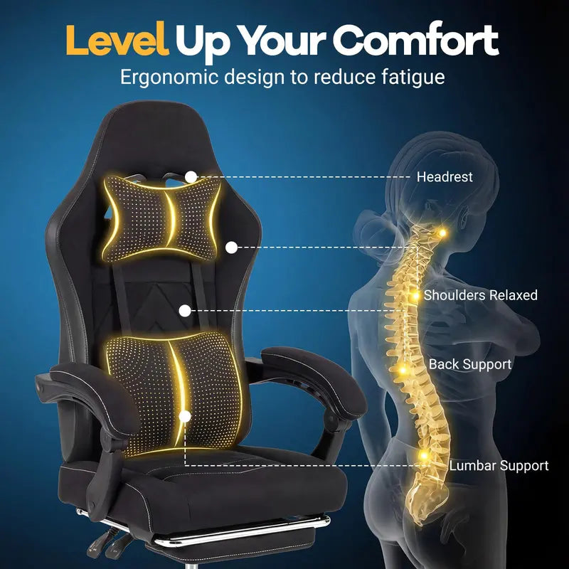 Adjustable Ergonomic Gaming Chair with Headrest and Lumbar Support