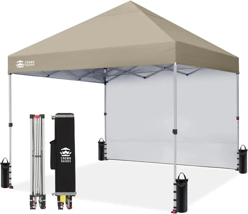 CROWN SHADES 10′ x 10′ Pop-Up Canopy with Single Sidewall: Portable Event Shelter for Parties, Campgrounds, and Outdoor Markets — Includes STO-N-Go Carry Bag