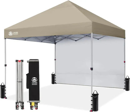 CROWN SHADES 10′ x 10′ Pop-Up Canopy with Single Sidewall: Portable Event Shelter for Parties, Campgrounds, and Outdoor Markets — Includes STO-N-Go Carry Bag