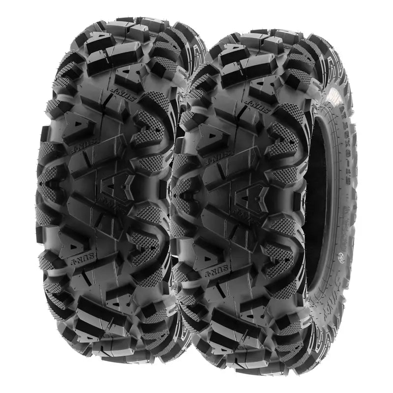 SunF A033 ATV/UTV Tires Set  All Terrain, 6-Ply, Sizes 25×8-12 & 25×10-12, Non-Directional Tread