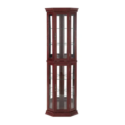 Corner Display Curio Cabinet  Tempered Glass Shelves, Mirrored Back, Built-in Lighting