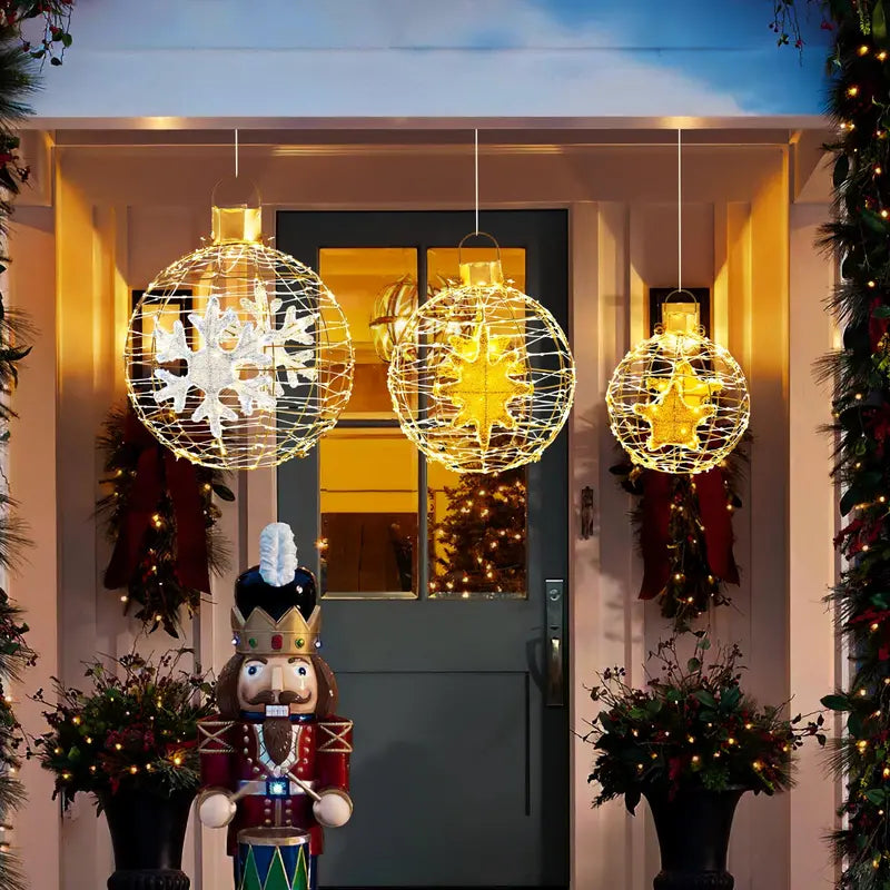 Three Pre-Lit Hanging or Ground Lantern Balls — 732 Bright LEDs, Includes Zip Ties and Stakes