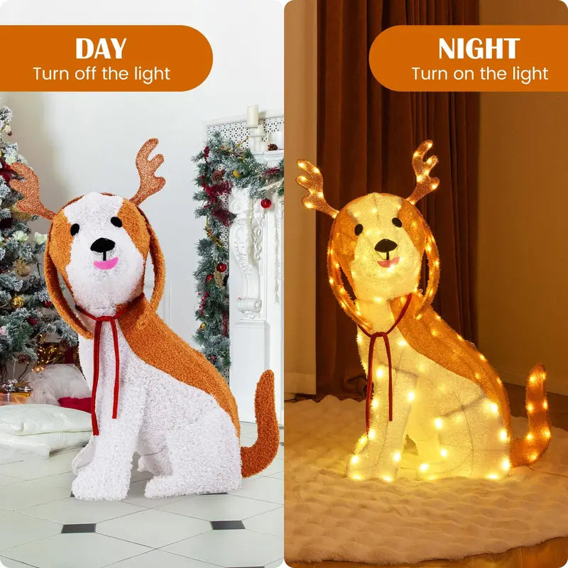 Lighted Christmas Puppy Decoration — Indoor/Outdoor LED-Illuminated Dog Figurine