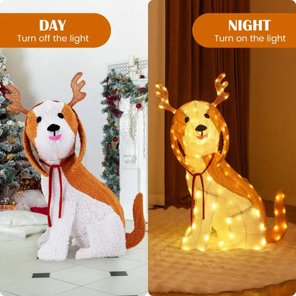 Lighted Christmas Puppy Decoration — Indoor/Outdoor LED-Illuminated Dog Figurine