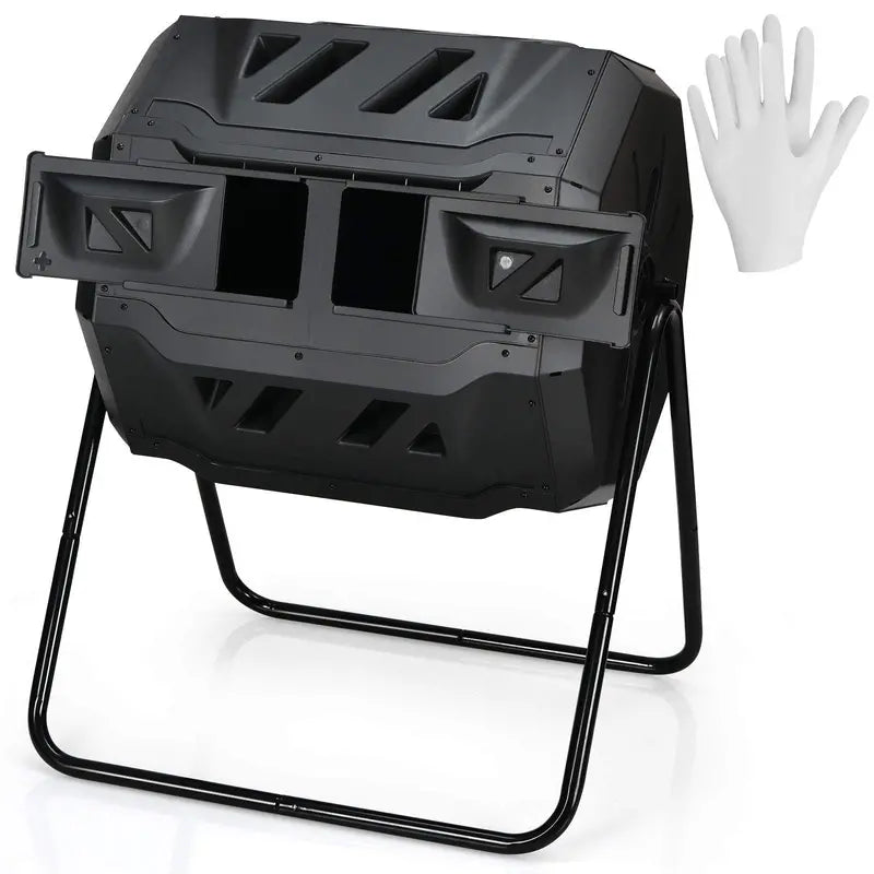 Dual-Bin 43-Gallon Rotating Compost Tumbler with Dual Sliding Access Doors