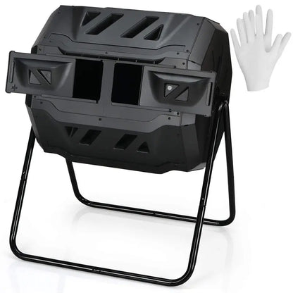 Dual-Bin 43-Gallon Rotating Compost Tumbler with Dual Sliding Access Doors
