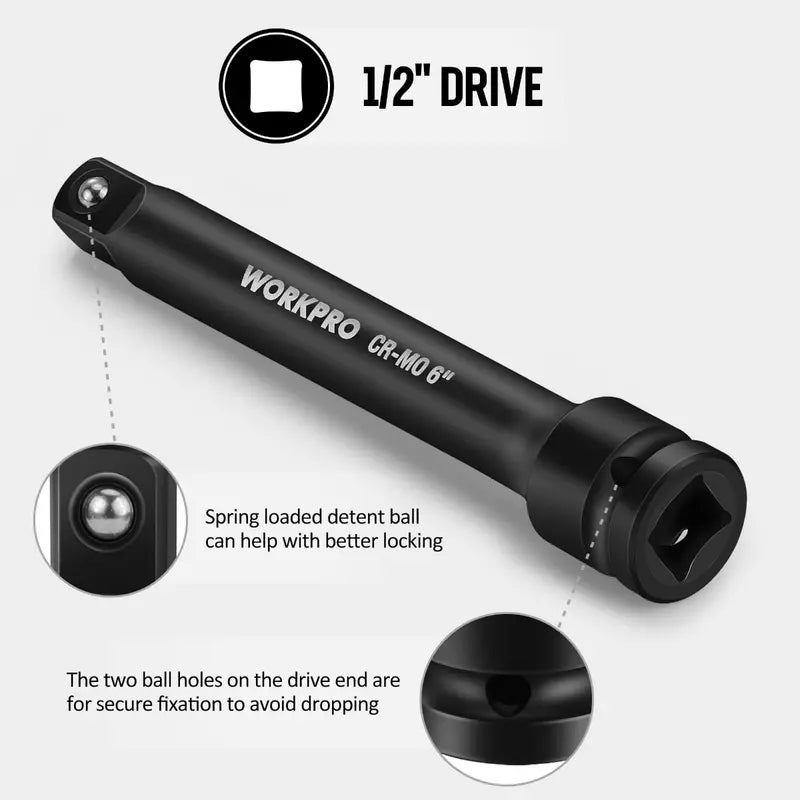 WORKPRO 3-Piece Heavy-Duty Impact Extension Bar Set: 3″, 6″, and 8″ (1/2″ Drive)