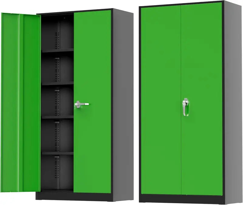 Greenvelly 72-Inch Locking Metal Storage Cabinet — 2-Door Garage or Office Organizer with Adjustable Shelves