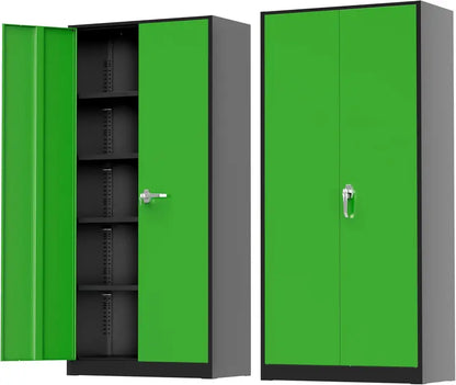 Greenvelly 72-Inch Locking Metal Storage Cabinet — 2-Door Garage or Office Organizer with Adjustable Shelves