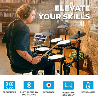 Nitro Max Bluetooth Electric Drum Kit  Mesh Head Pads, Wireless Connectivity, Full-Size Electronic Drum Set