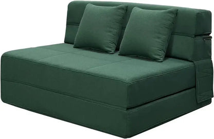60-Inch Pull-Out Sofa Bed with Memory Foam Mattress, Two Pillows & Futon-Style Guest Bed Design